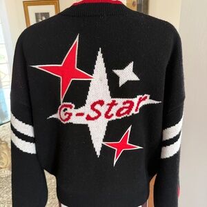 G-Star Raw Wool Blend Cardigan Sweater Black/Red/White Women's Size Medium
